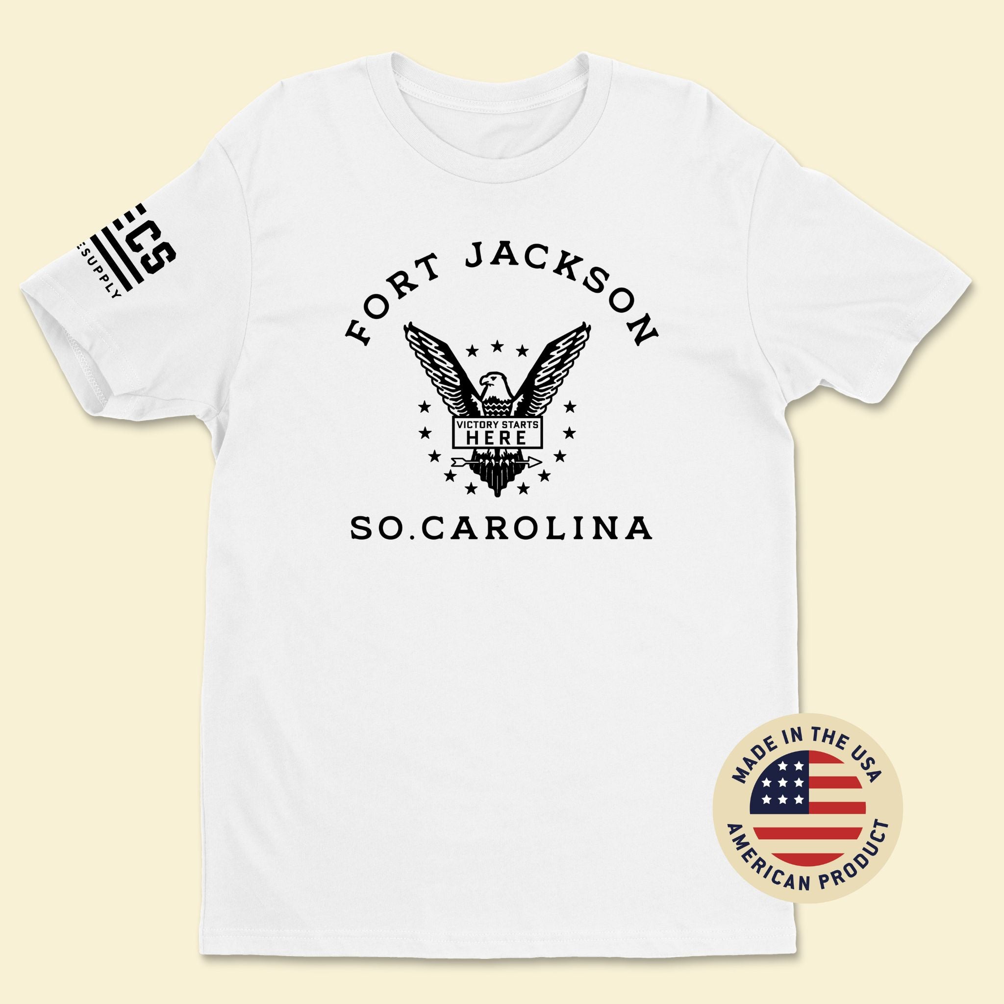 Fort Jackson Victory Starts Here T-Shirt | USA-Made L / White